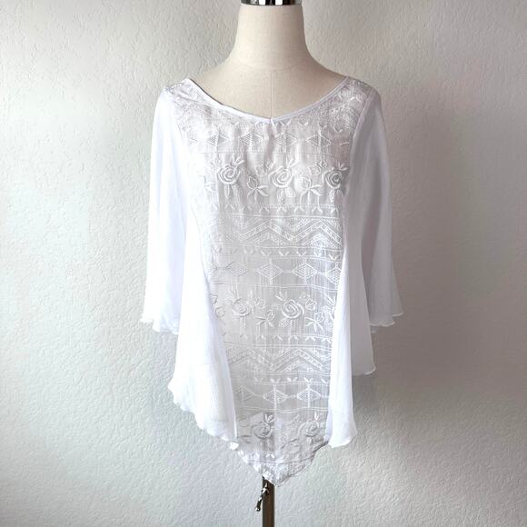 Energe Embroidered Poncho Lightweight Floral Flowy White Fairycore Boho PXL - Picture 1 of 9